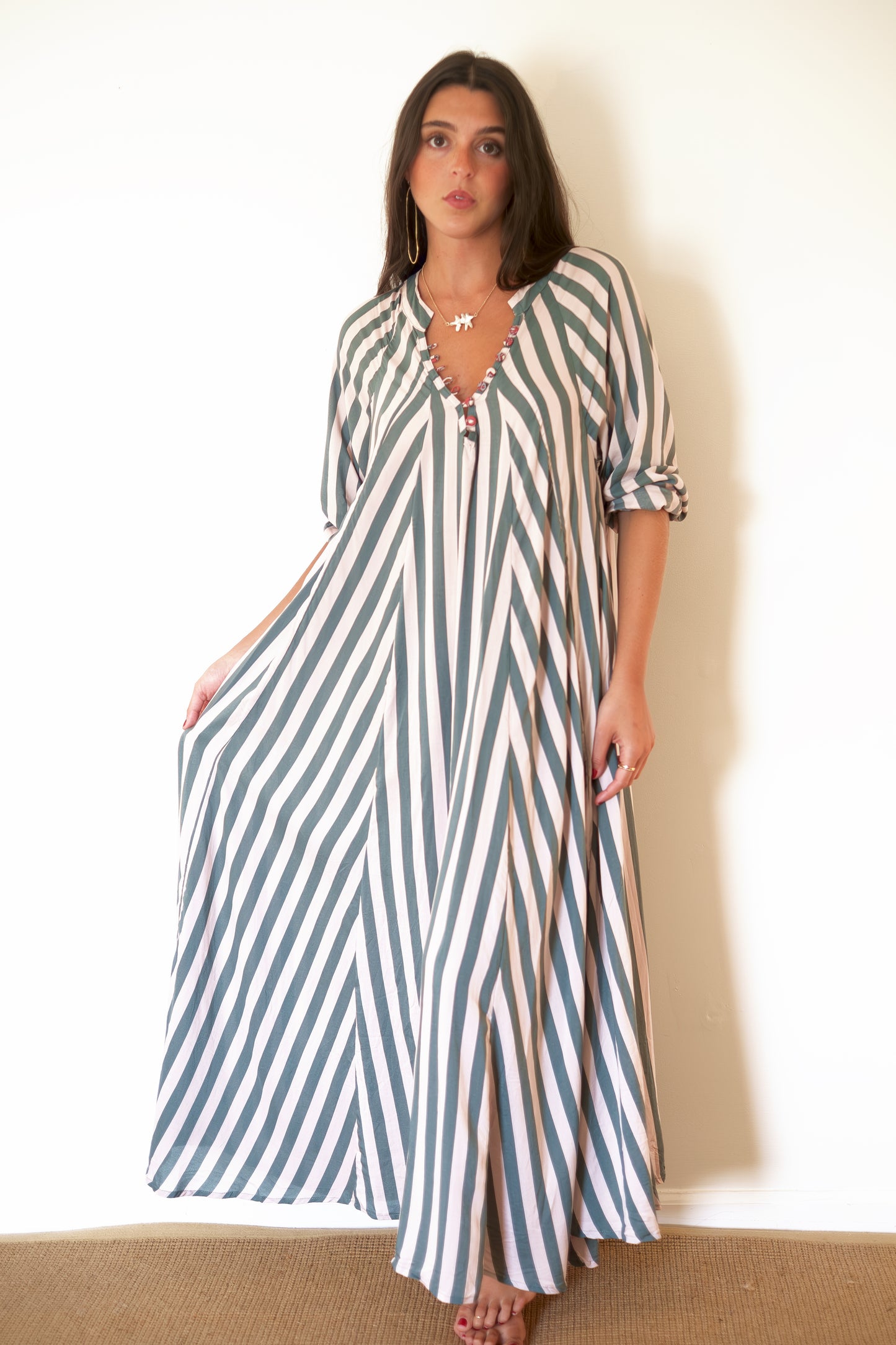 Natalie Martin Fiore Maxi Dress - Thick Stripe Jade