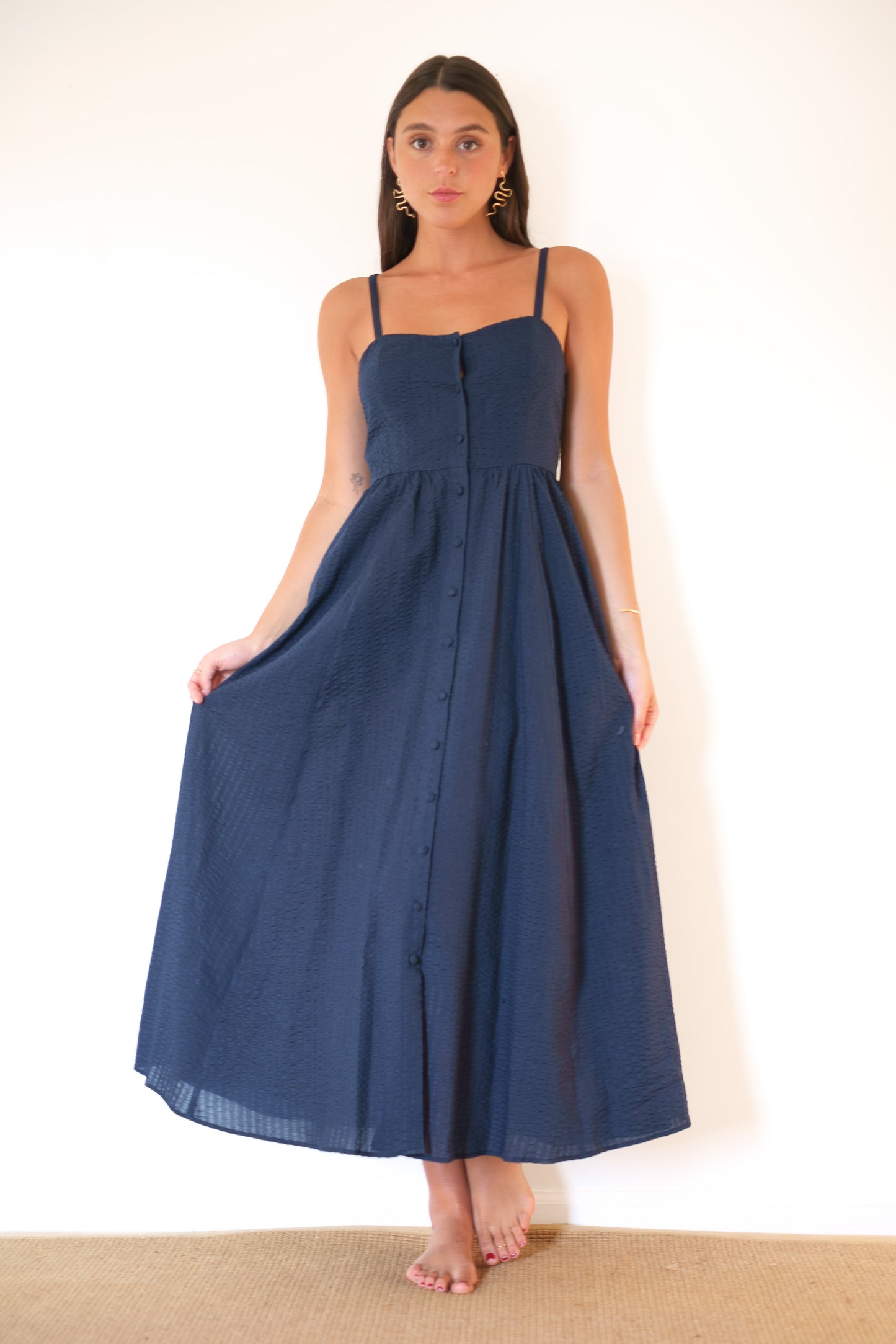 Emerson Fry Florentine Layering Dress - Navy Seersucker