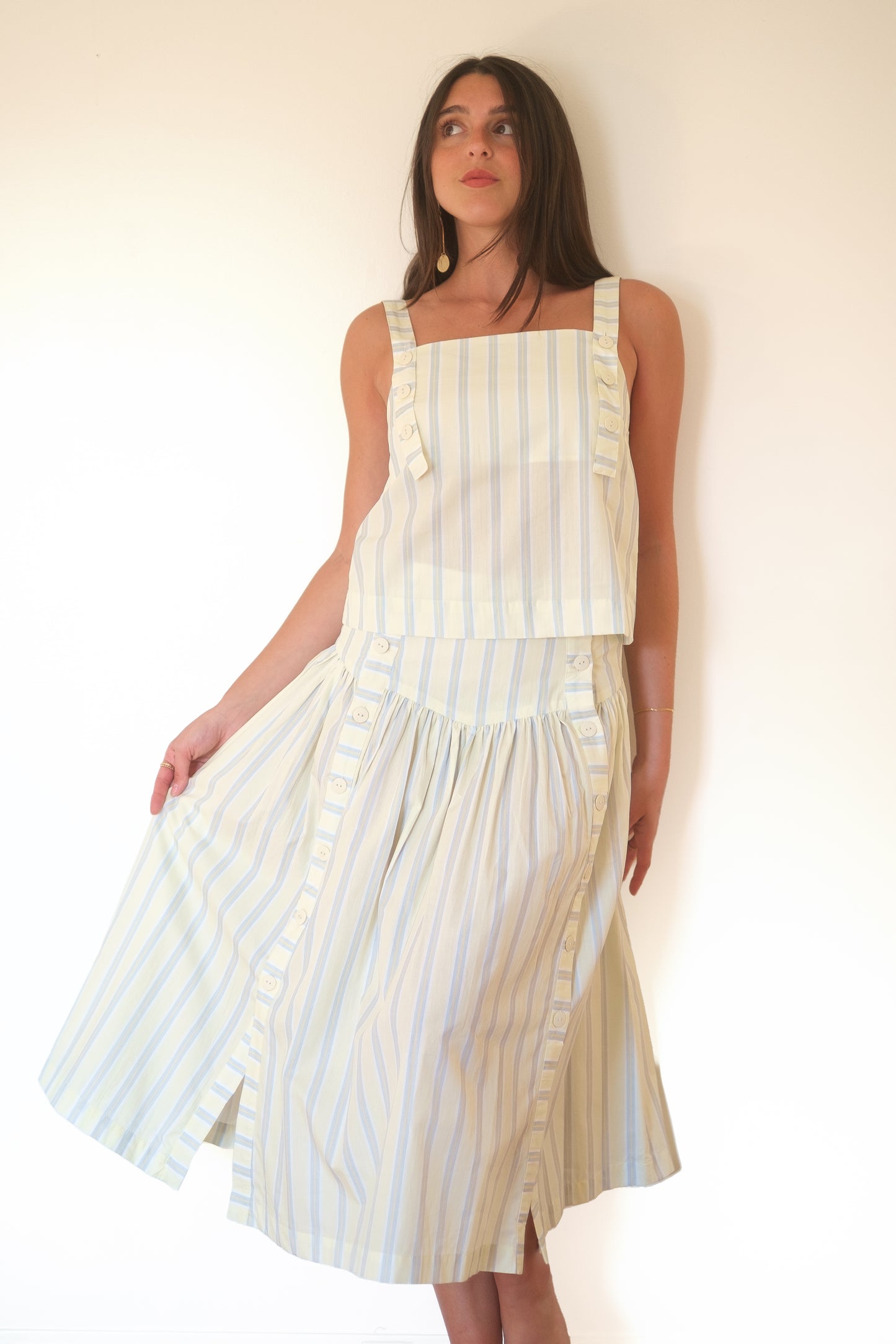 The Tiny Big Sister Stripes Buttoned Skirt - Pastel Yellow