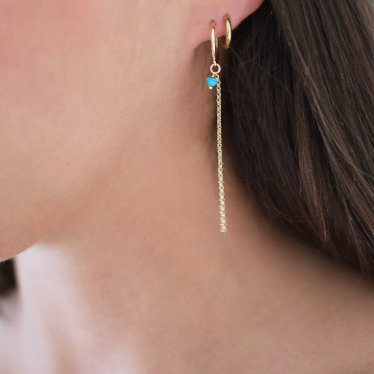 Hoops with Chain and Turquoise