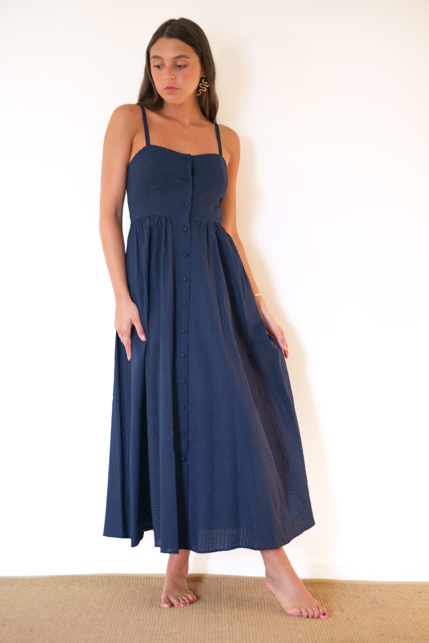 Emerson Fry Florentine Layering Dress - Navy Seersucker