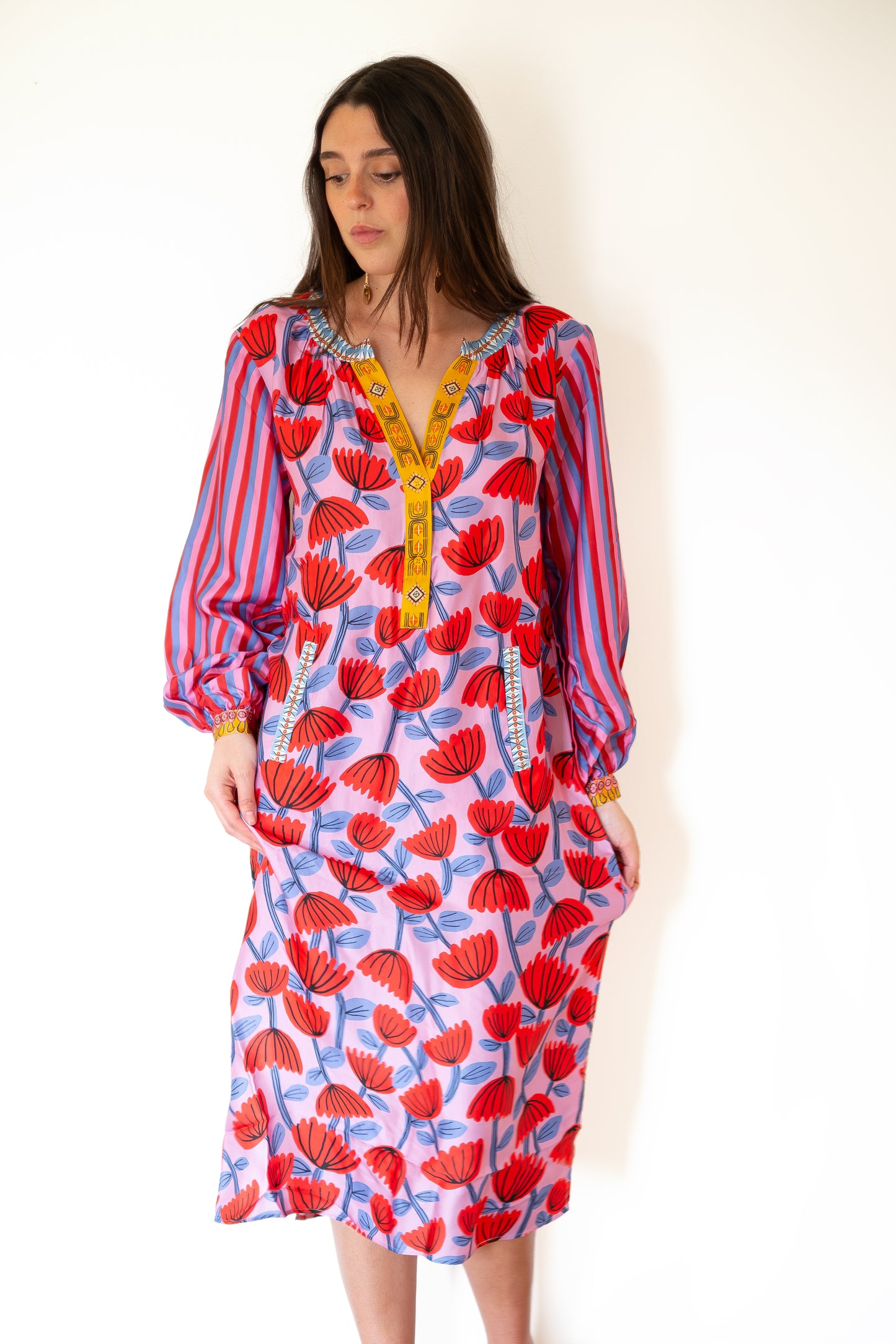 ME369 Amelie Deep V-Neck Dress - Red Lipstick