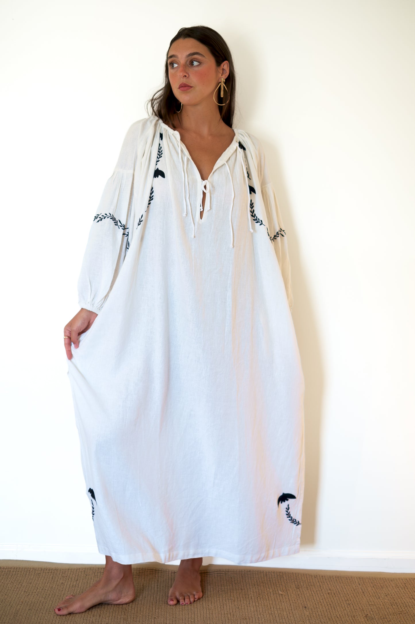 Emerson Fry Folk Maxi Dress - White Dove Embroidery