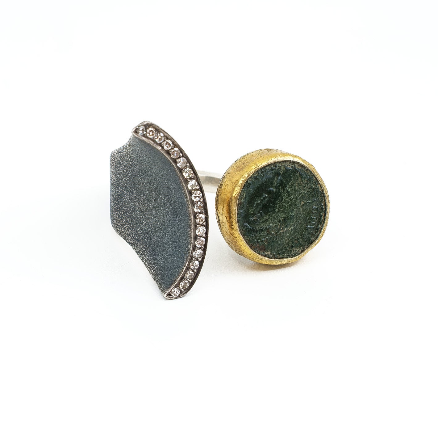 BORA Sterling Silver and Gold Accent Ring with Ancient Roman Coin and Diamonds