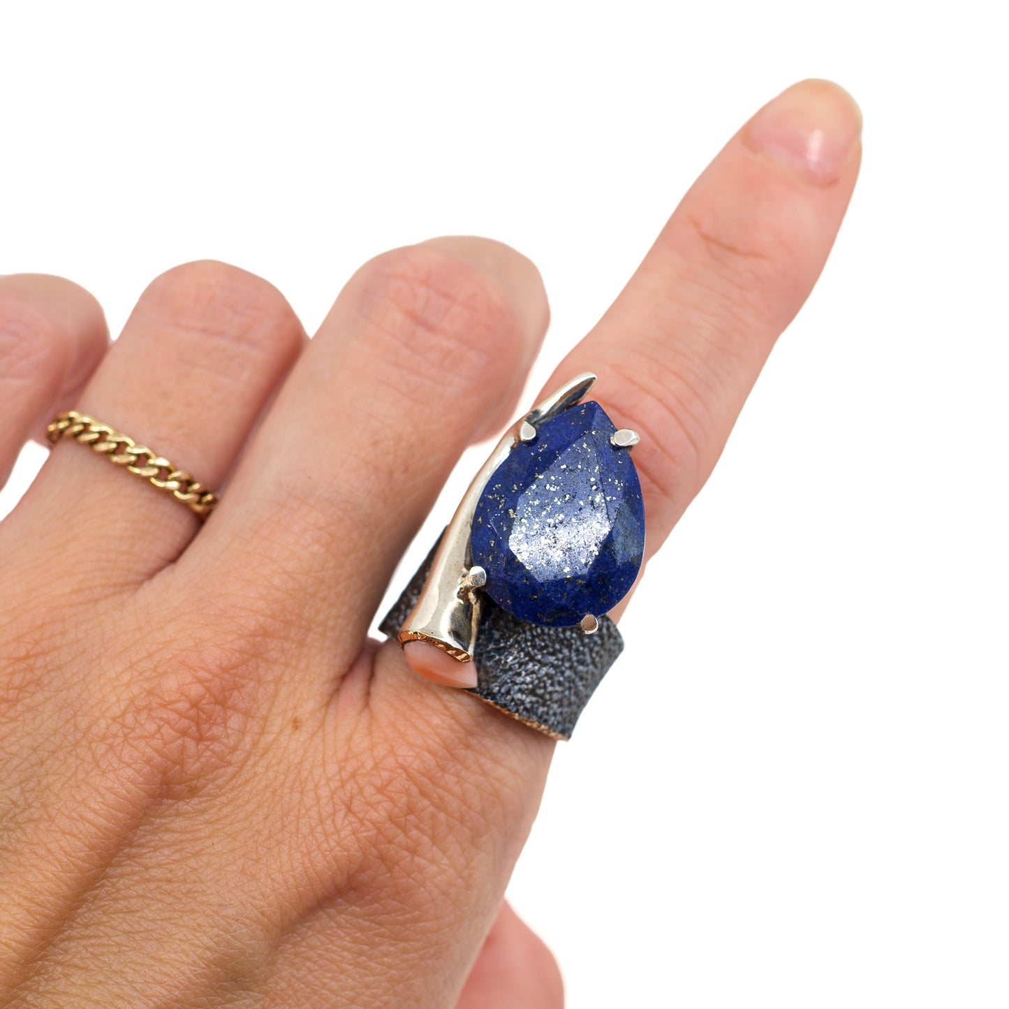 BORA Sterling Silver Ring with Lapis and Coral