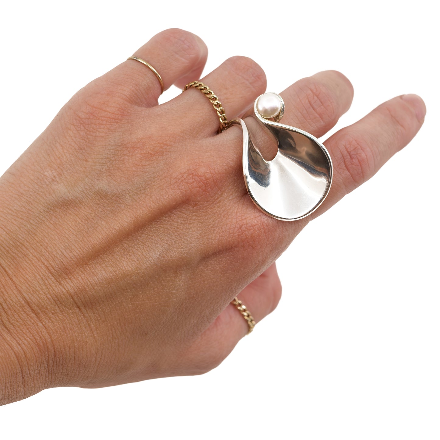 BORA Sterling Silver Ring with White Pearl