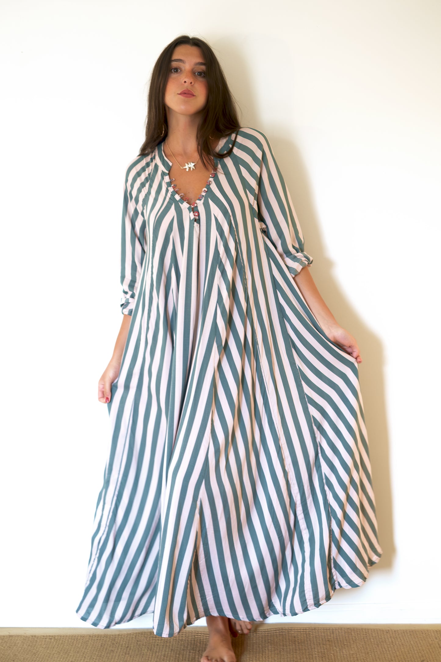 Natalie Martin Fiore Maxi Dress - Thick Stripe Jade