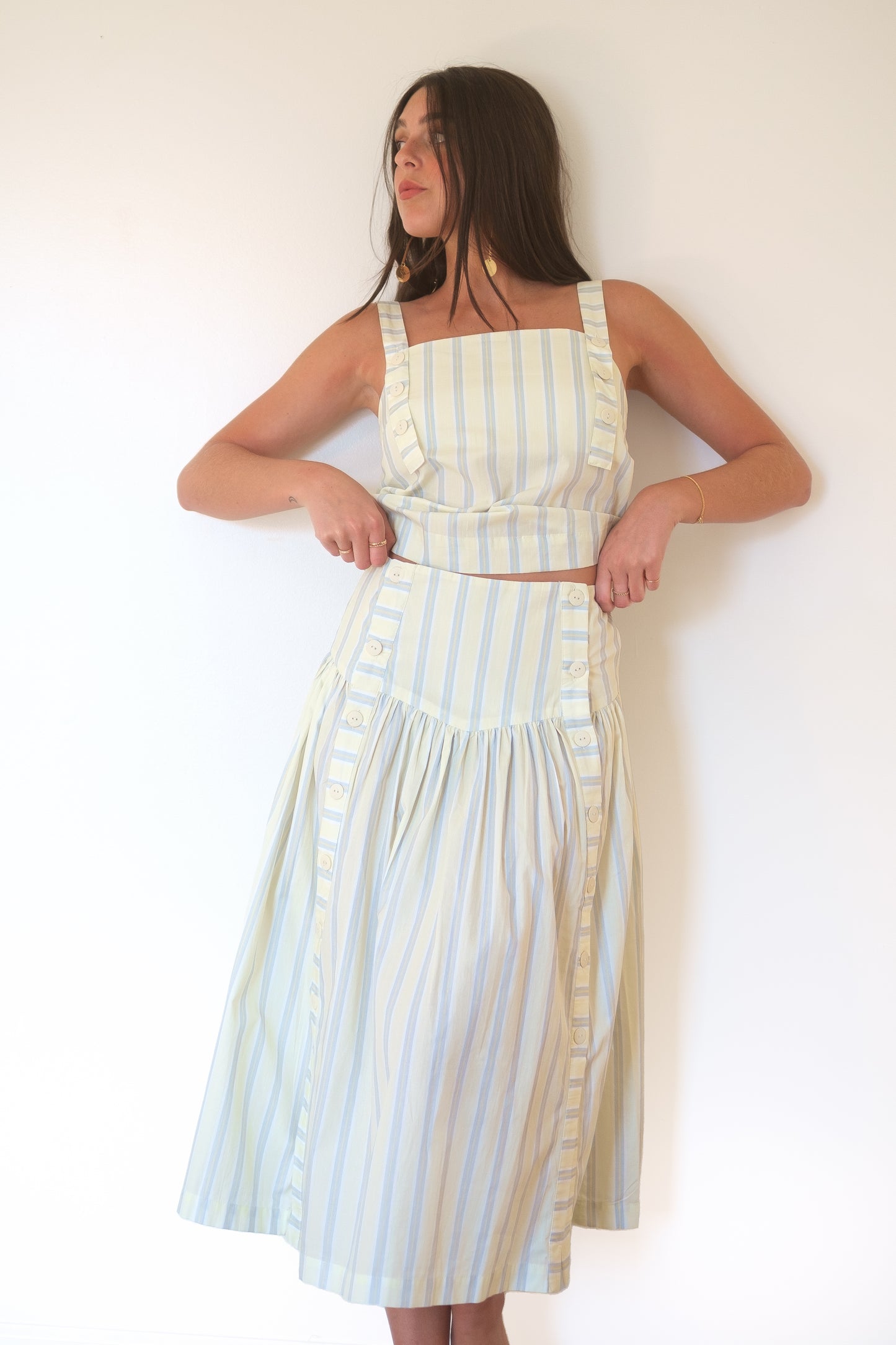 The Tiny Big Sister Stripes Buttoned Skirt - Pastel Yellow