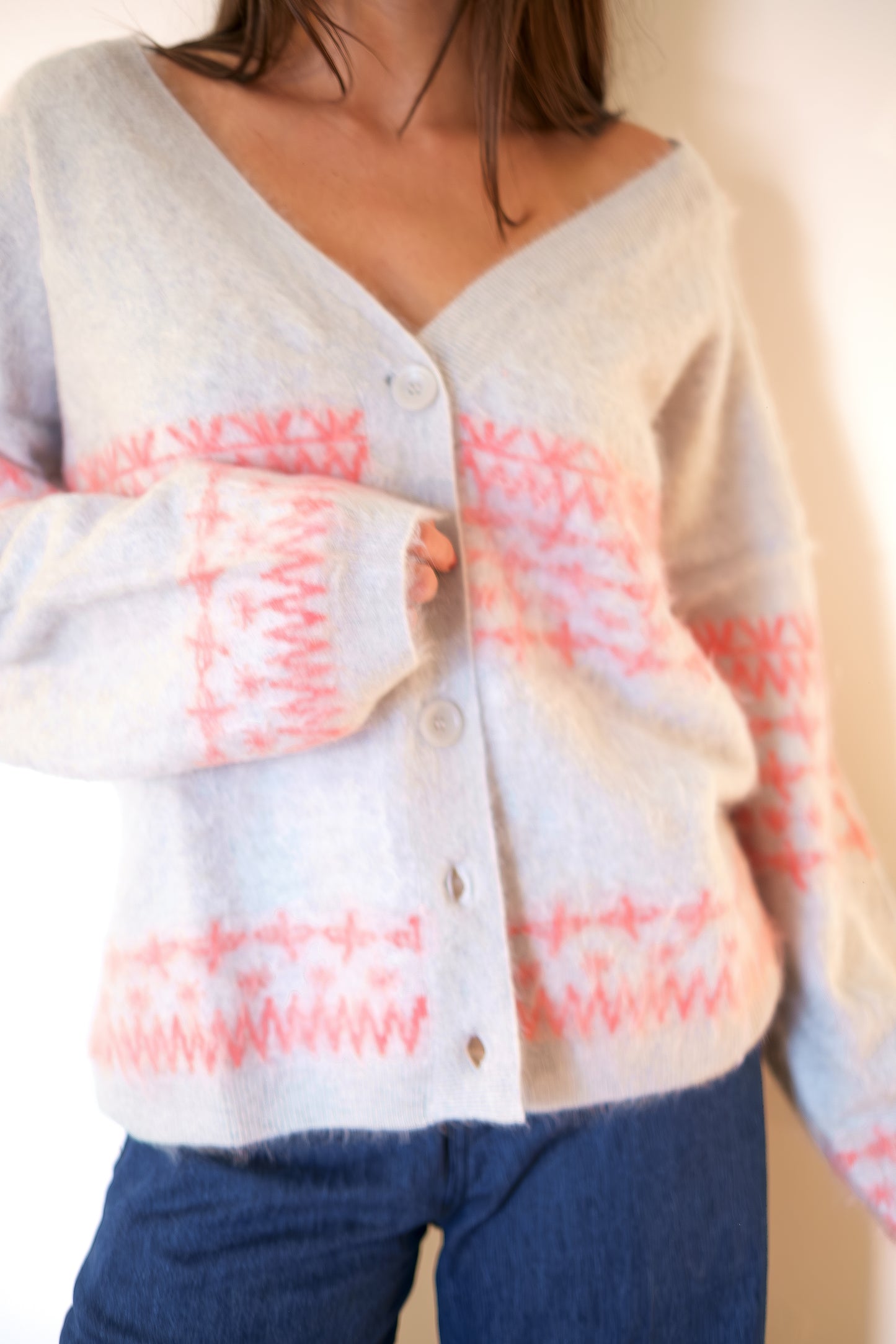 Crush Brushed Surf Fairisle Cardigan - Cloudy Watermelon