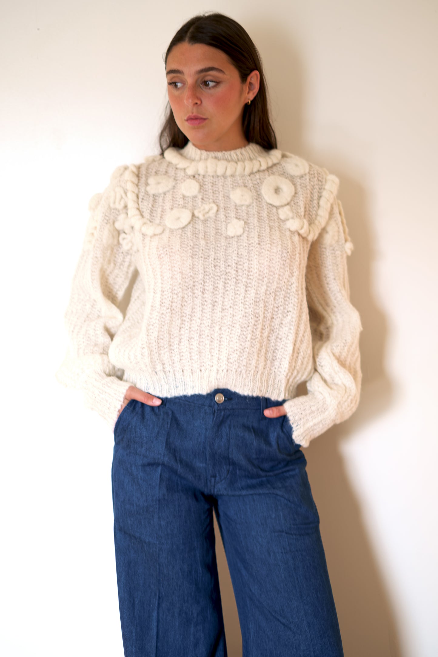 MIRTH Moritz Embroidered Pullover Sweater - Alabaster