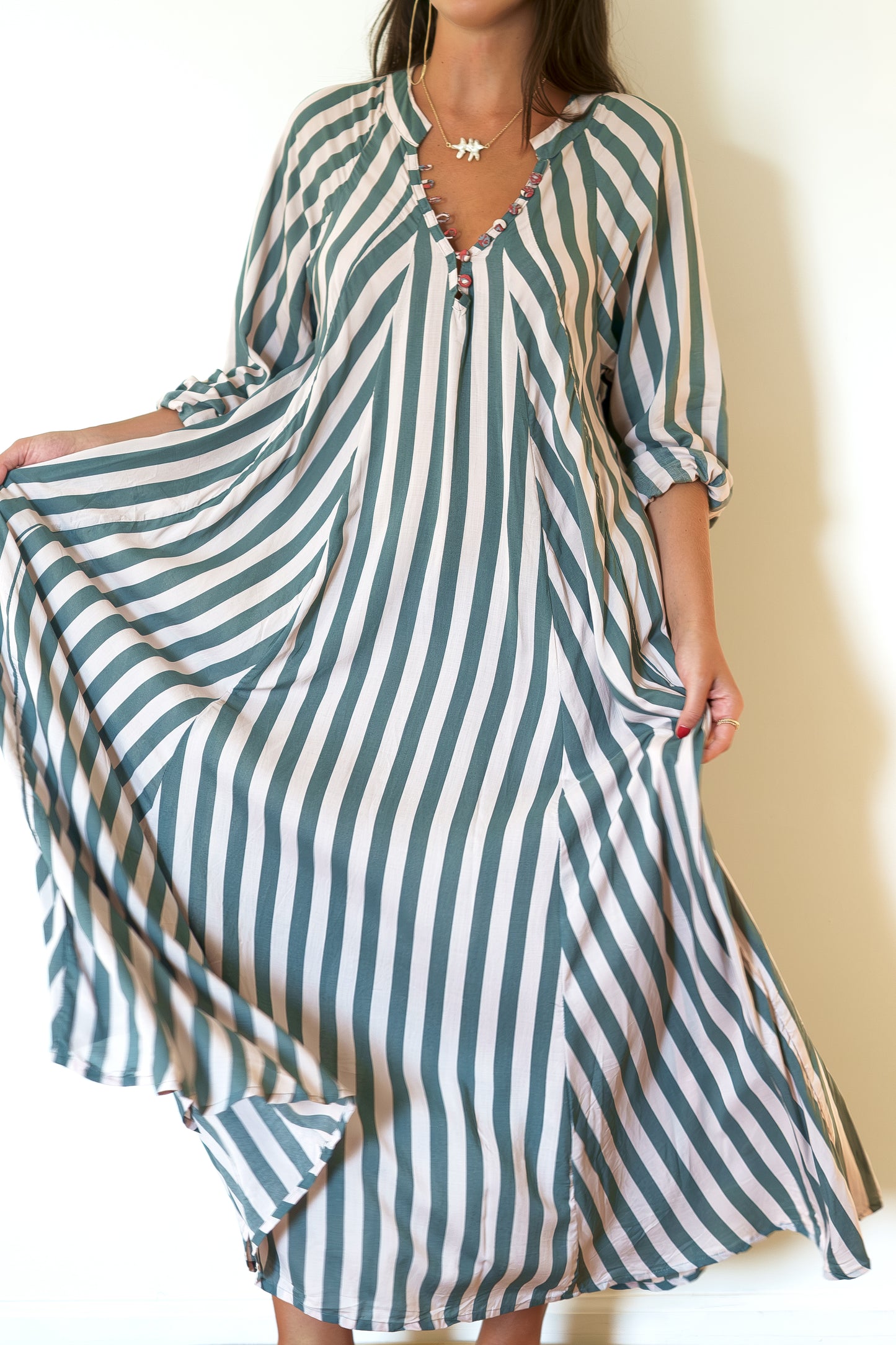 Natalie Martin Fiore Maxi Dress - Thick Stripe Jade