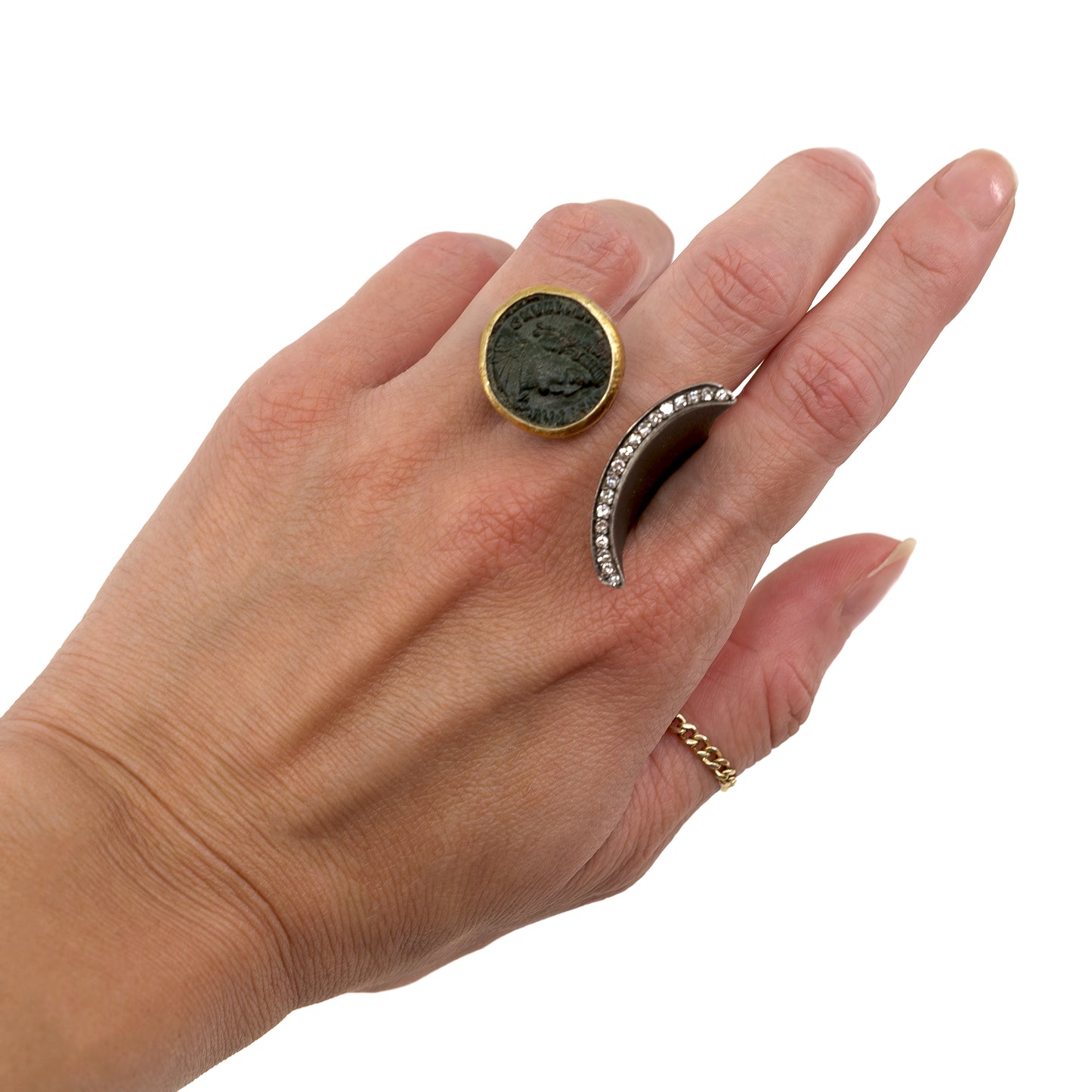 BORA Sterling Silver and Gold Accent Ring with Ancient Roman Coin and Diamonds