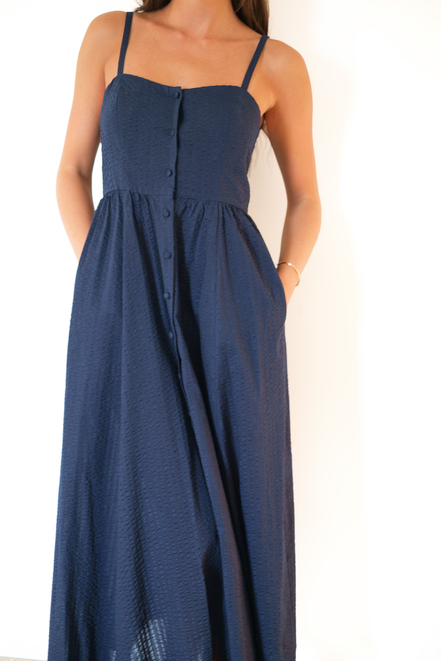 Emerson Fry Florentine Layering Dress - Navy Seersucker