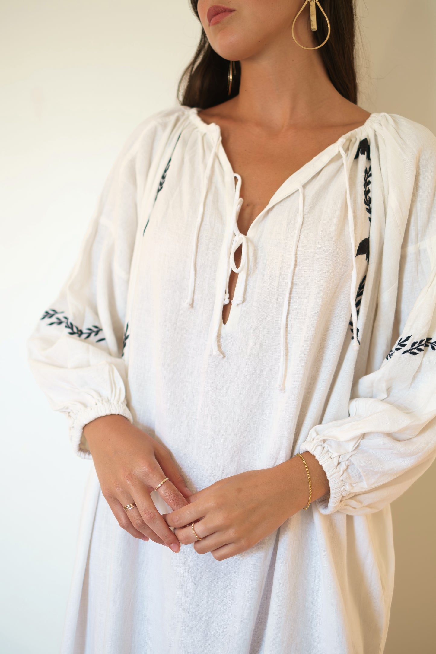 Emerson Fry Folk Maxi Dress - White Dove Embroidery