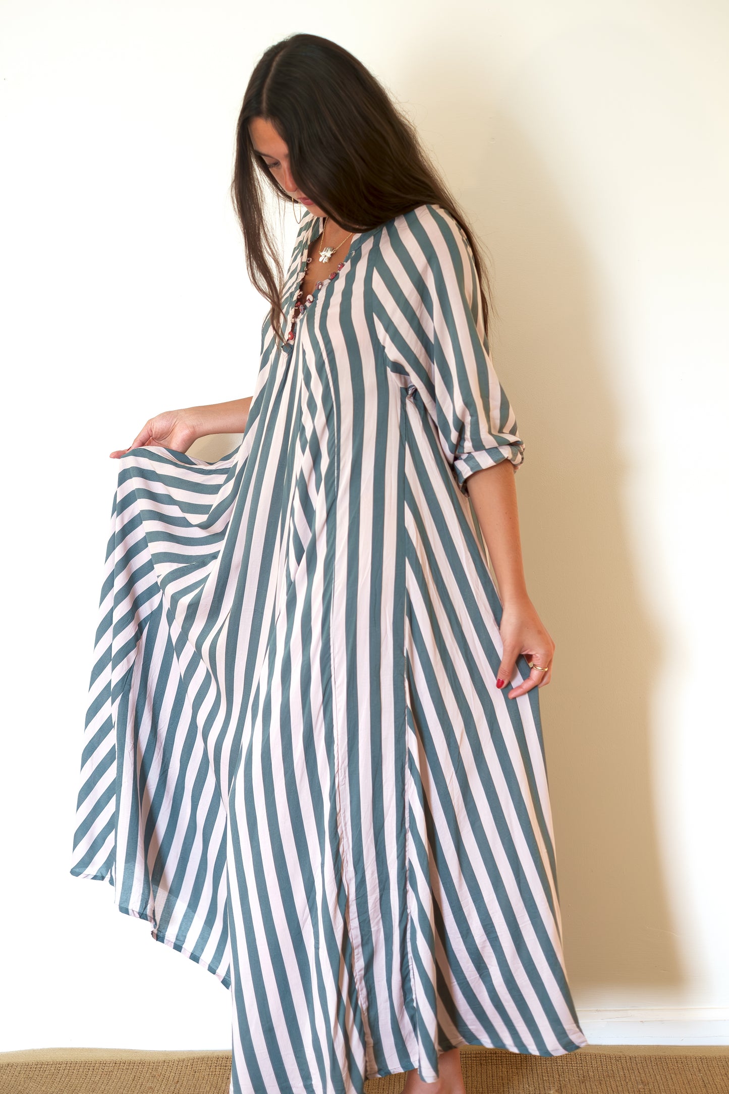 Natalie Martin Fiore Maxi Dress - Thick Stripe Jade