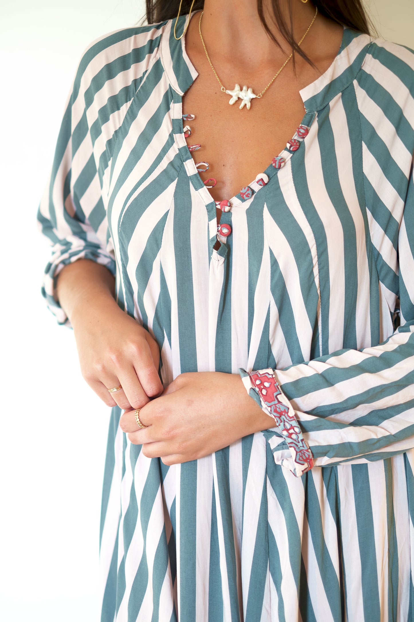 Natalie Martin Fiore Maxi Dress - Thick Stripe Jade