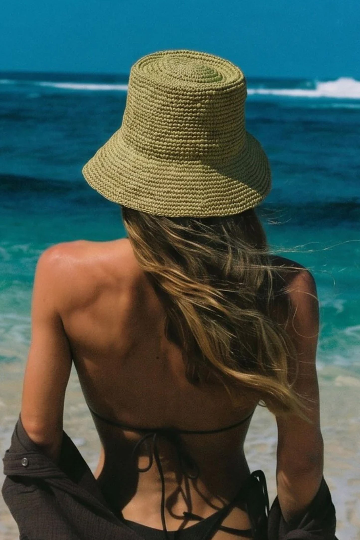 Wyeth - Tali Raffia Bucket in Army Green