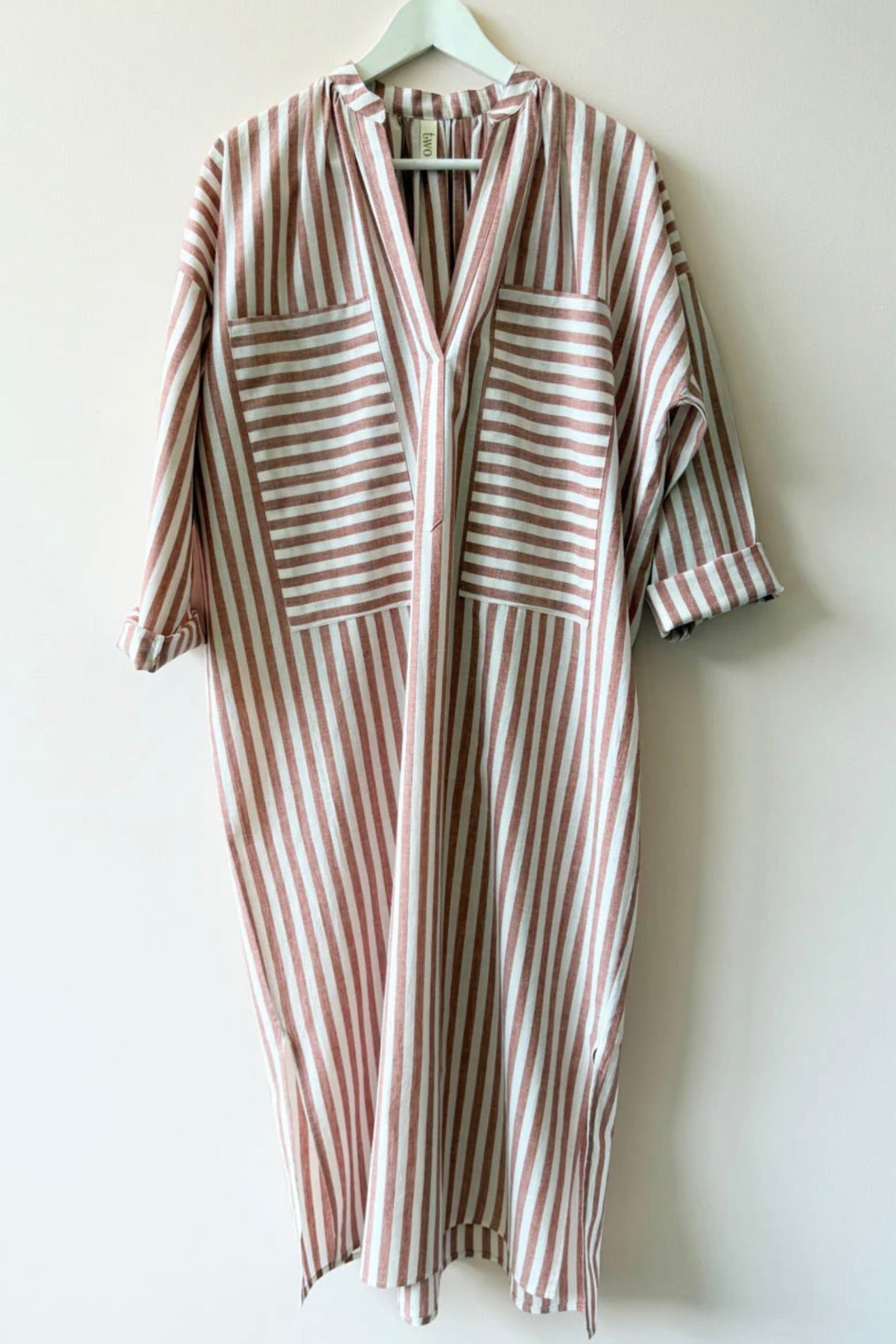 Two - Terracotta / Natural Stripe Two Pocket Caftan