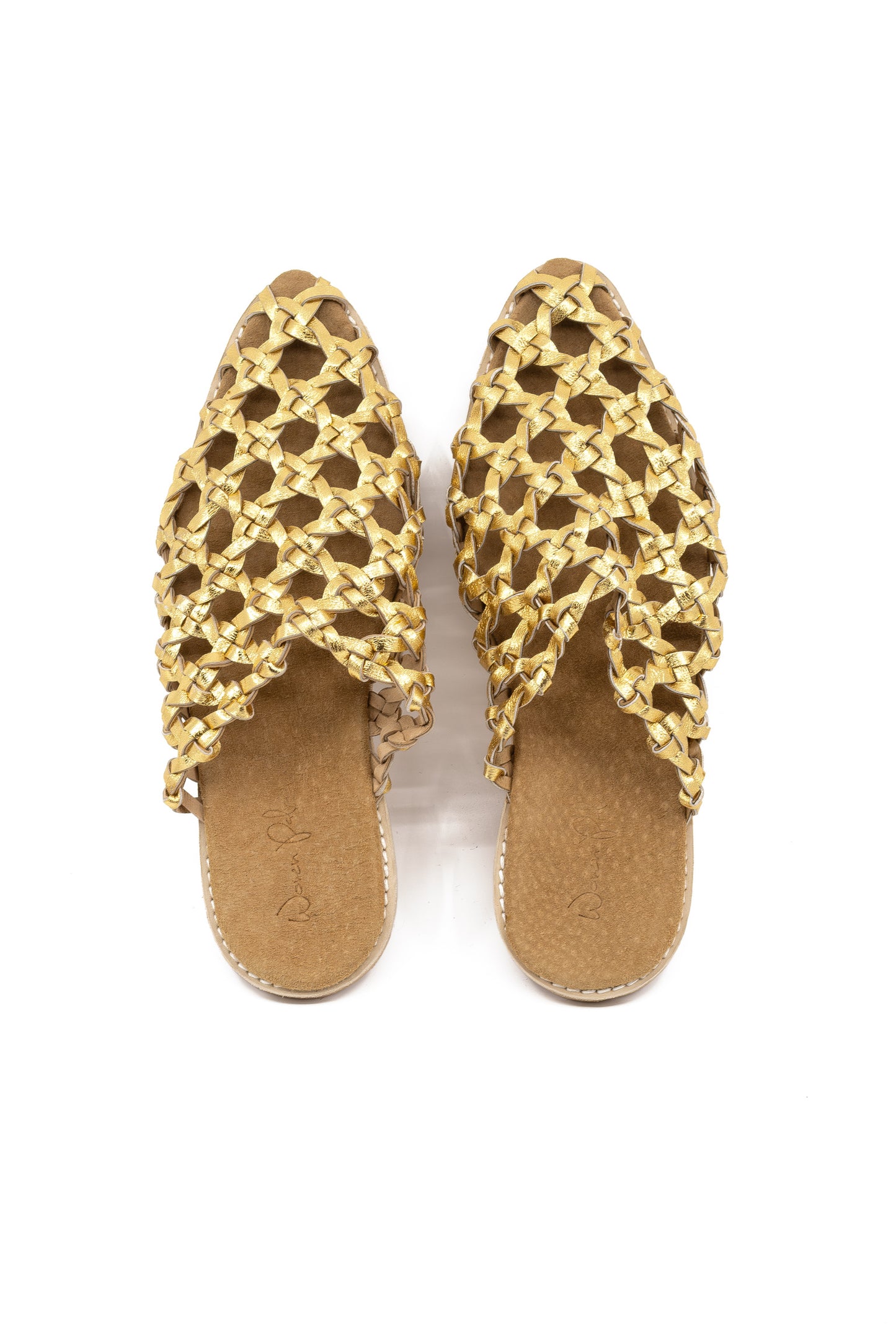 Woven Palm French Rosette Mule - Gold