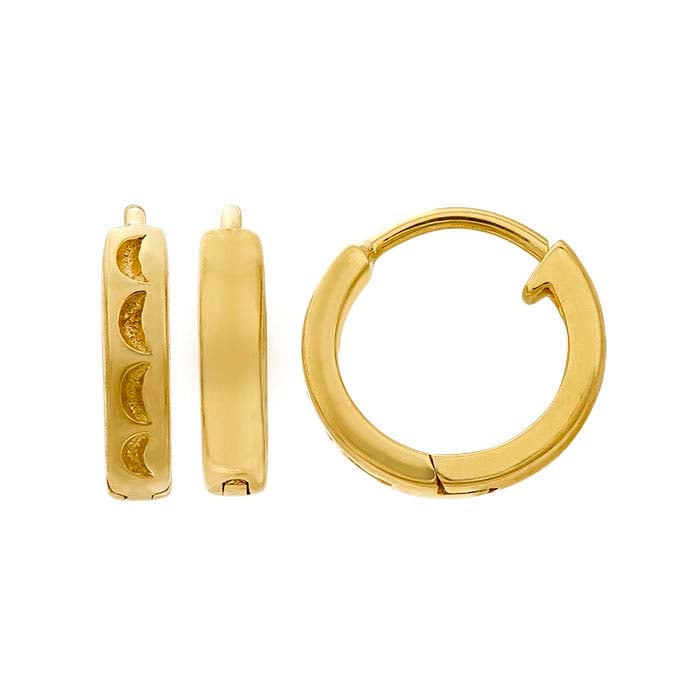 14K Yellow Gold Crescent Moon Hoop Earrings