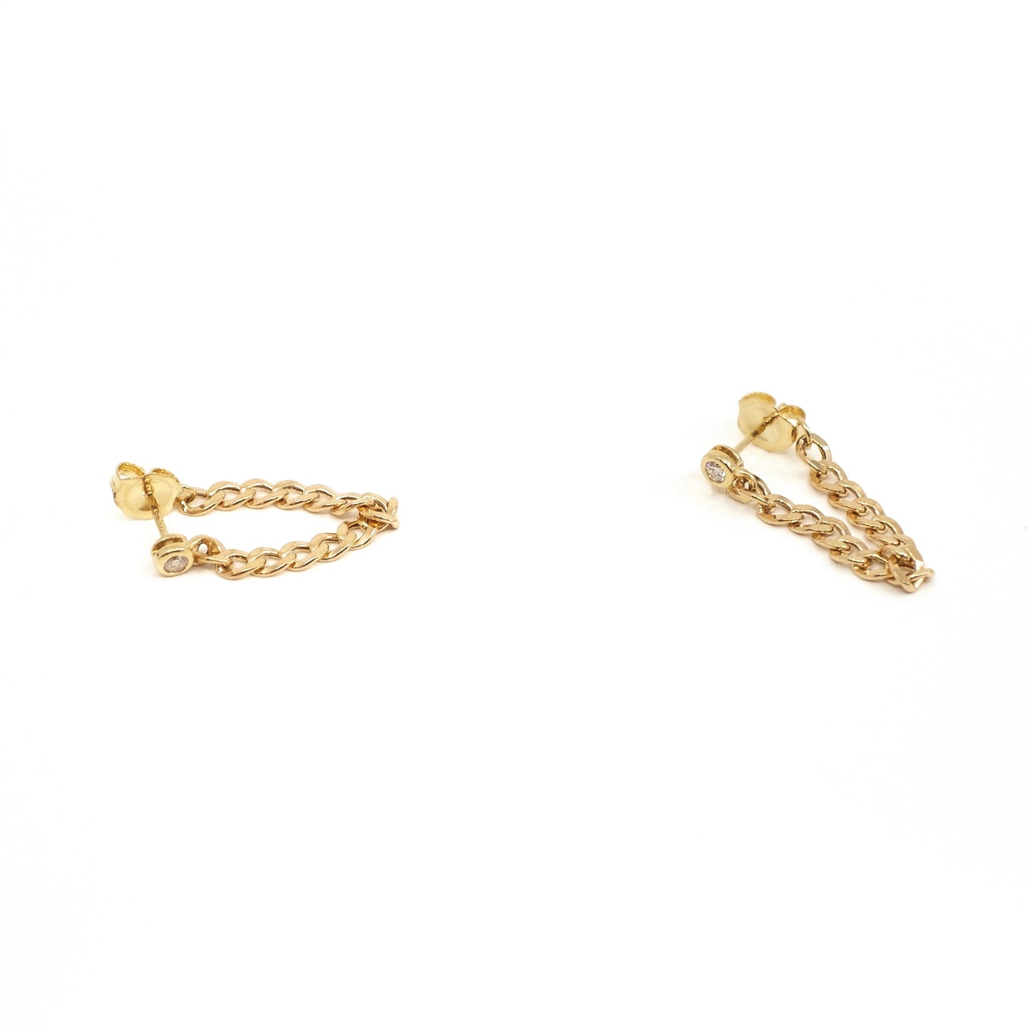 14K Yellow Gold Diamond-Set Post Earrings with Chain Drop