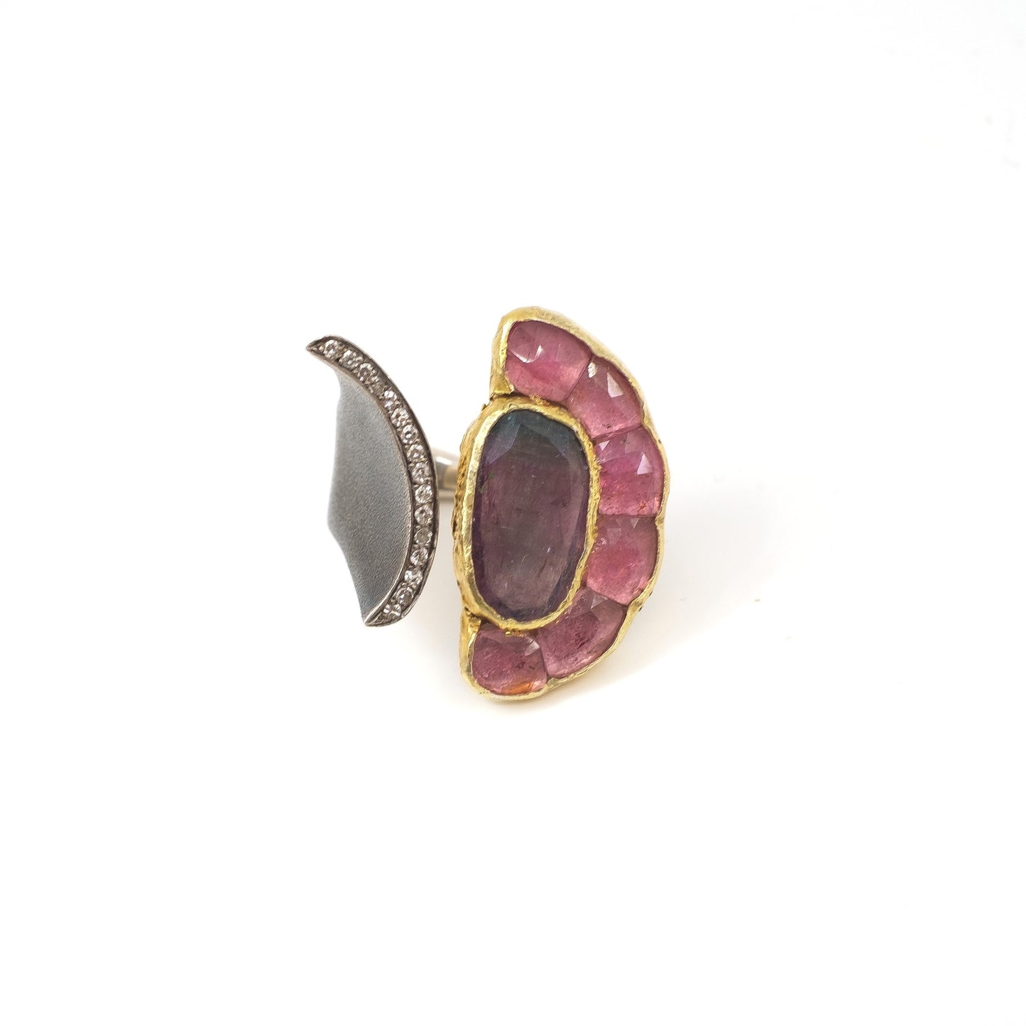BORA Sterling Silver and Gold Ring with Watermelon Tourmaline, Pink Ruby, and Diamonds