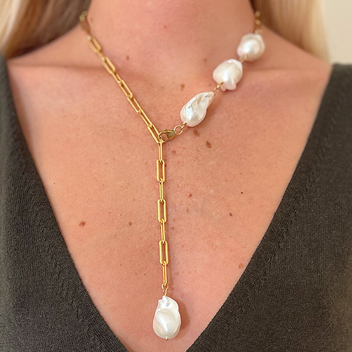 Baroque Pearl Lariat Necklace