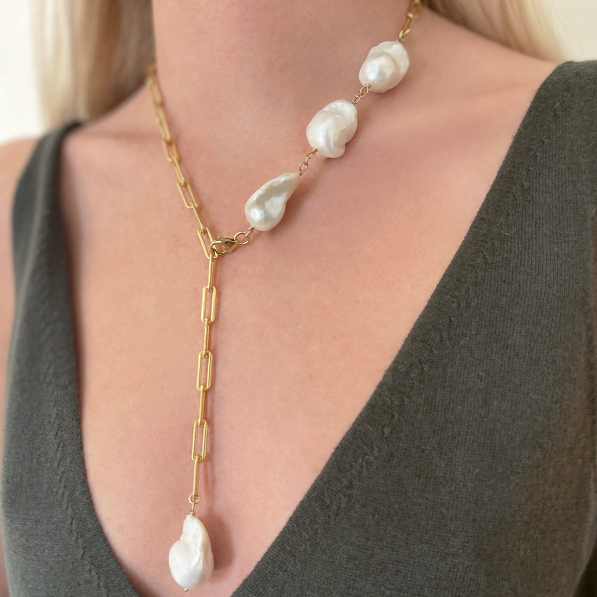 Baroque Pearl Lariat Necklace