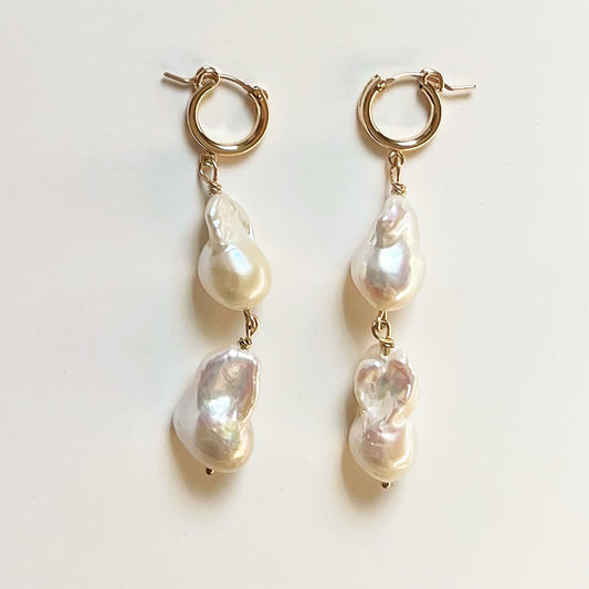 Double Baroque Pearl Hoops