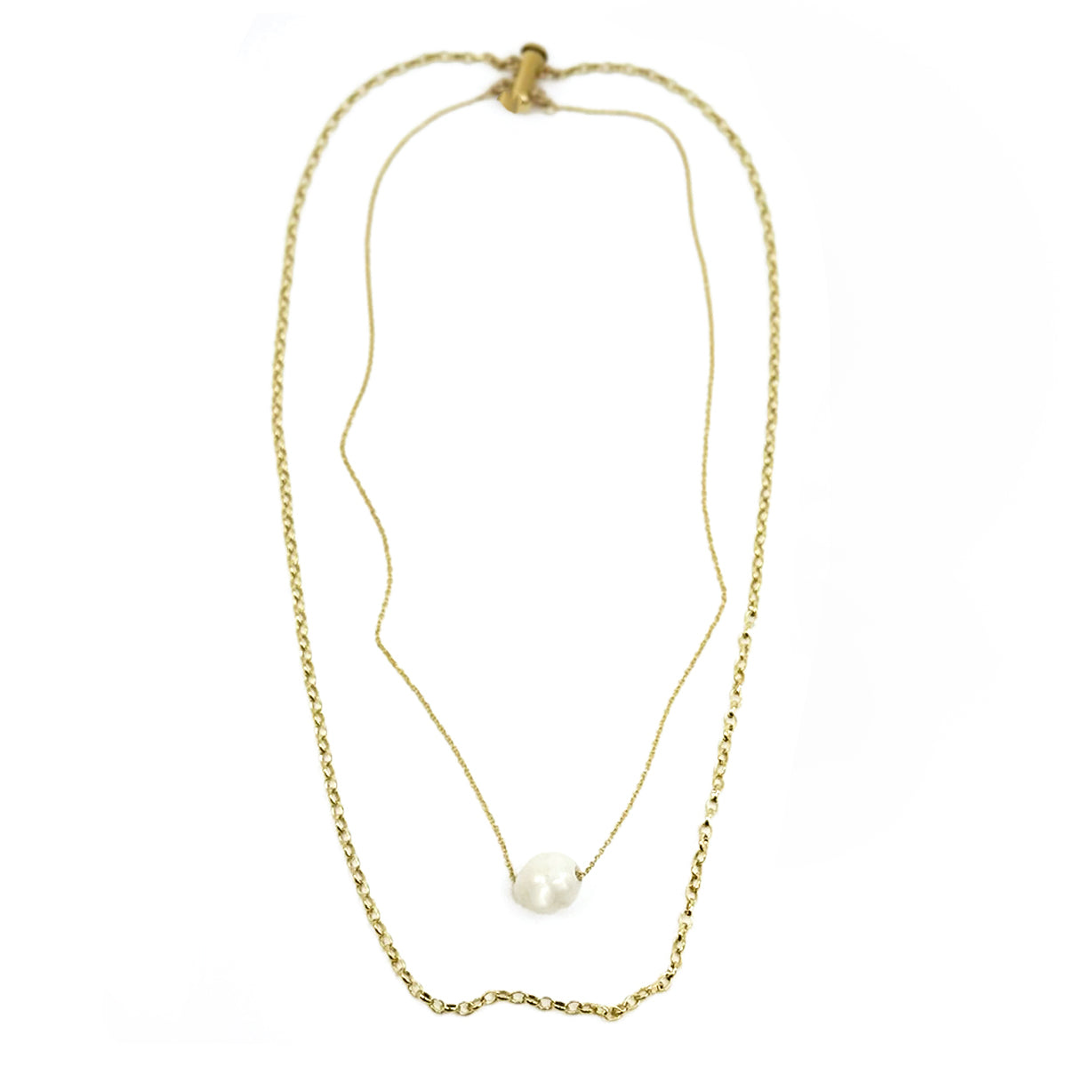 Double Layered Chain with Pearl Necklace