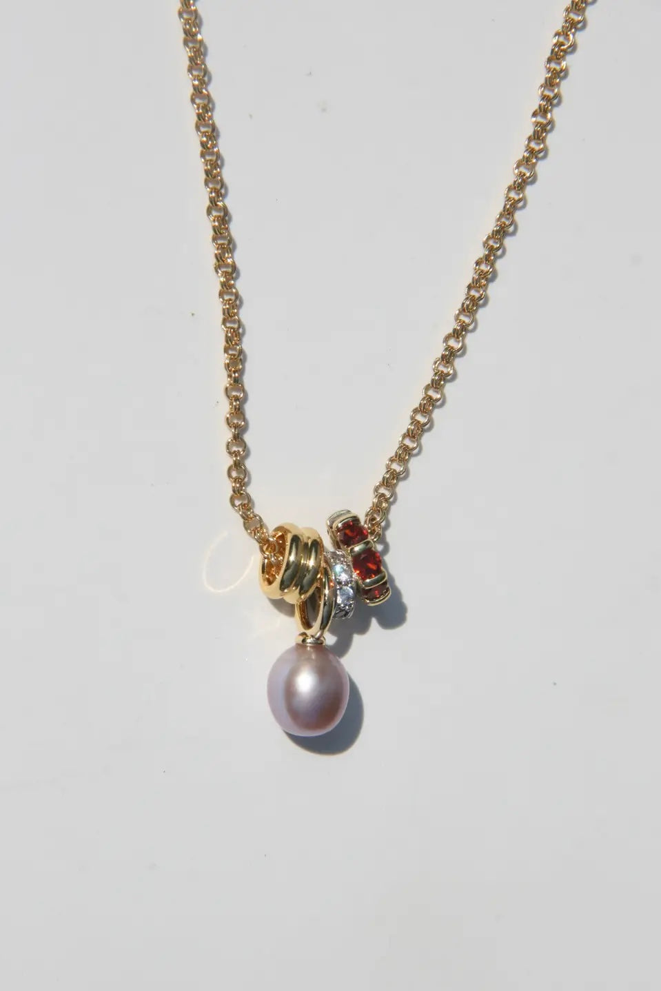By Orly Eva Lavender Freshwater Pearl Garnet Zircon Pendant Necklace