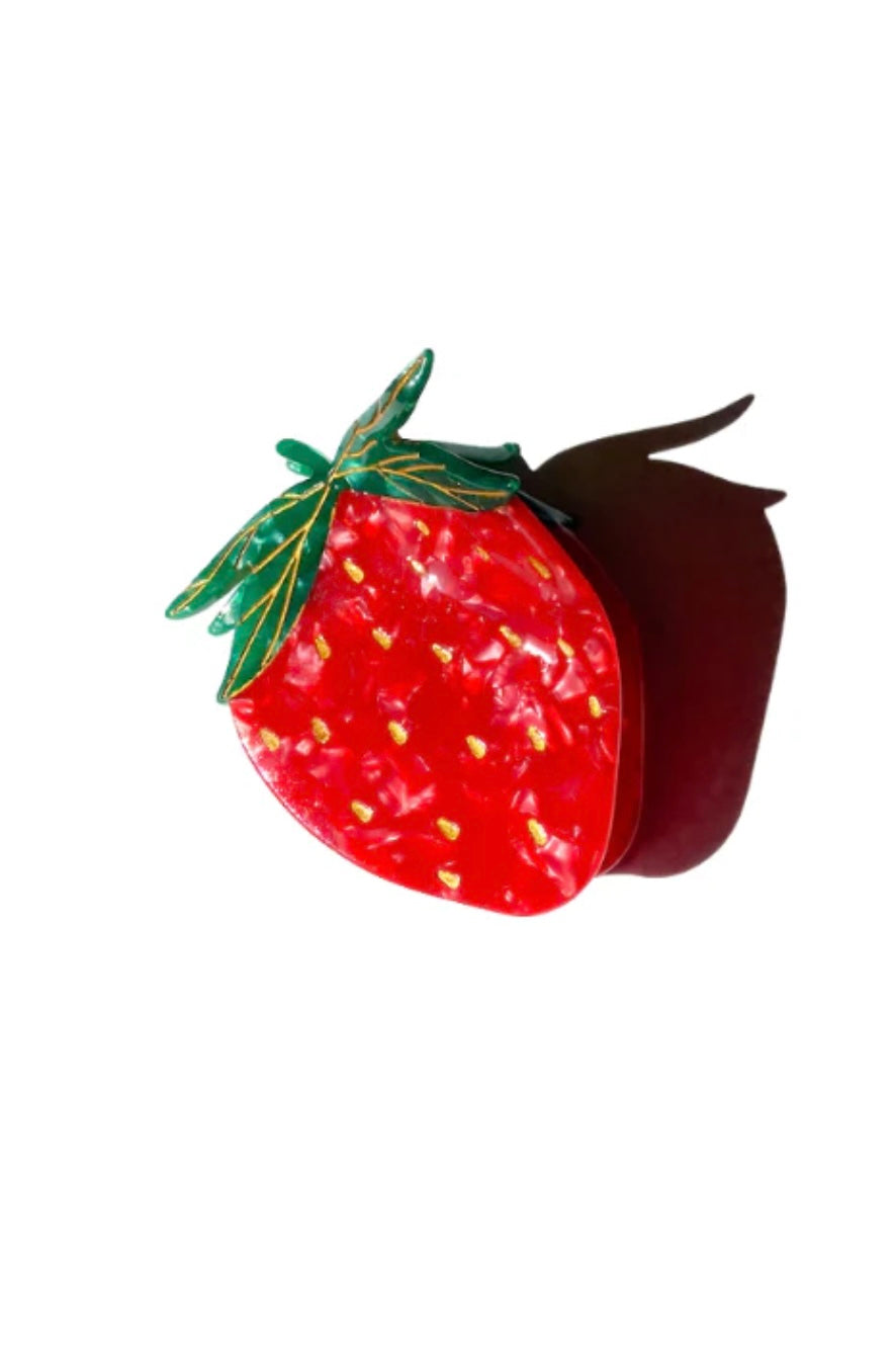 Solar Eclipse Hand-Painted Strawberry Fruit Claw Hair Clip