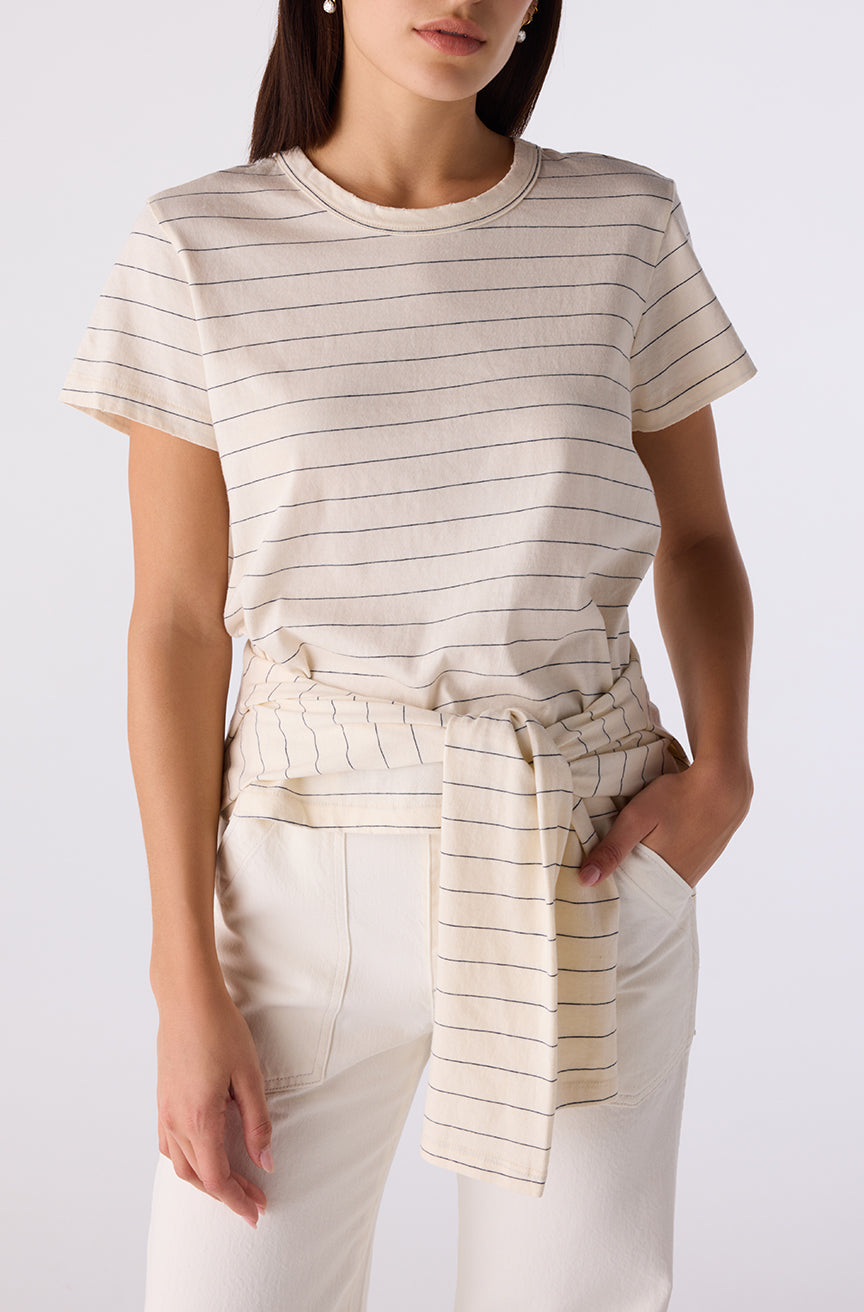 AMO Lovey Tee in Bone/Grey Stripe