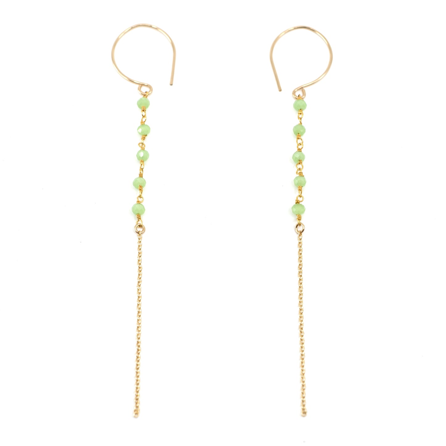 Bead and Chain Drop Earrings-Green