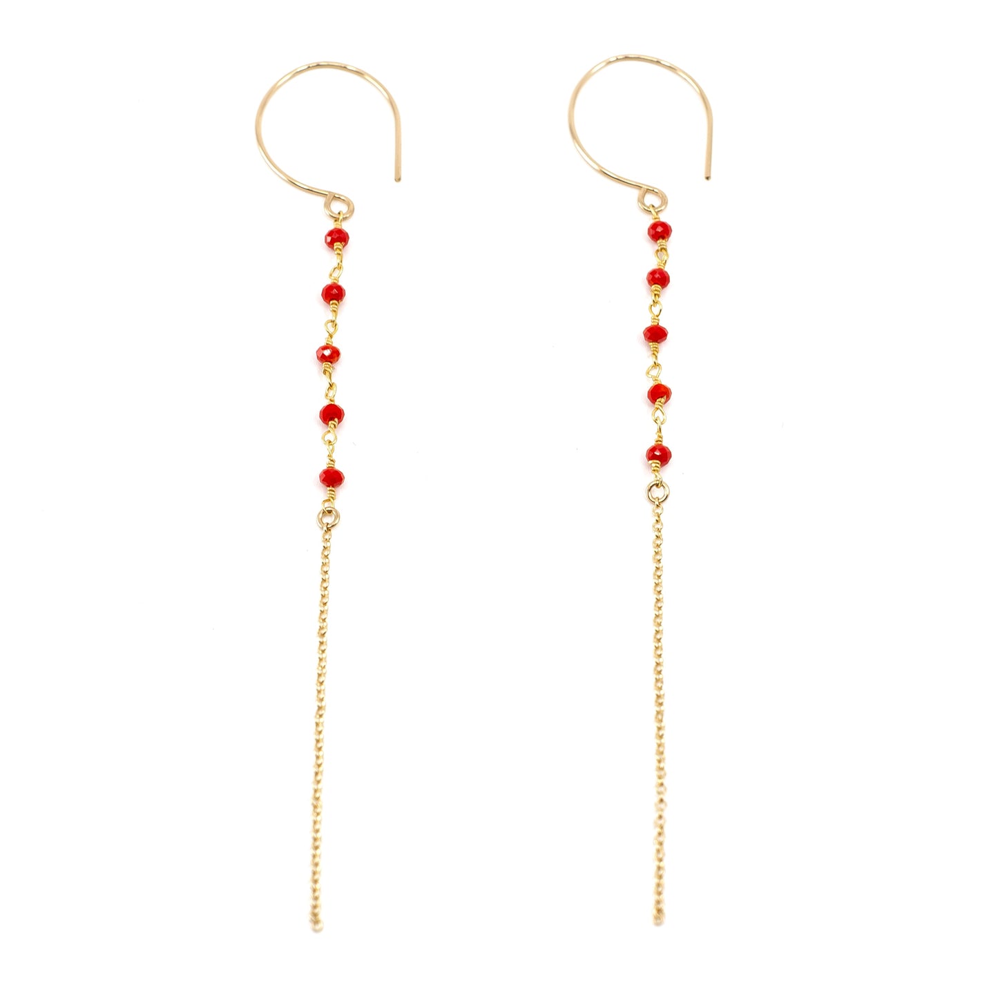 Bead and Chain Drop Earrings-Coral