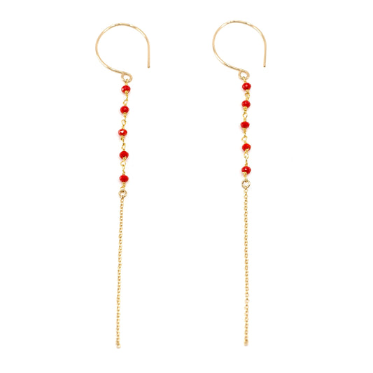 Bead and Chain Drop Earrings-Coral