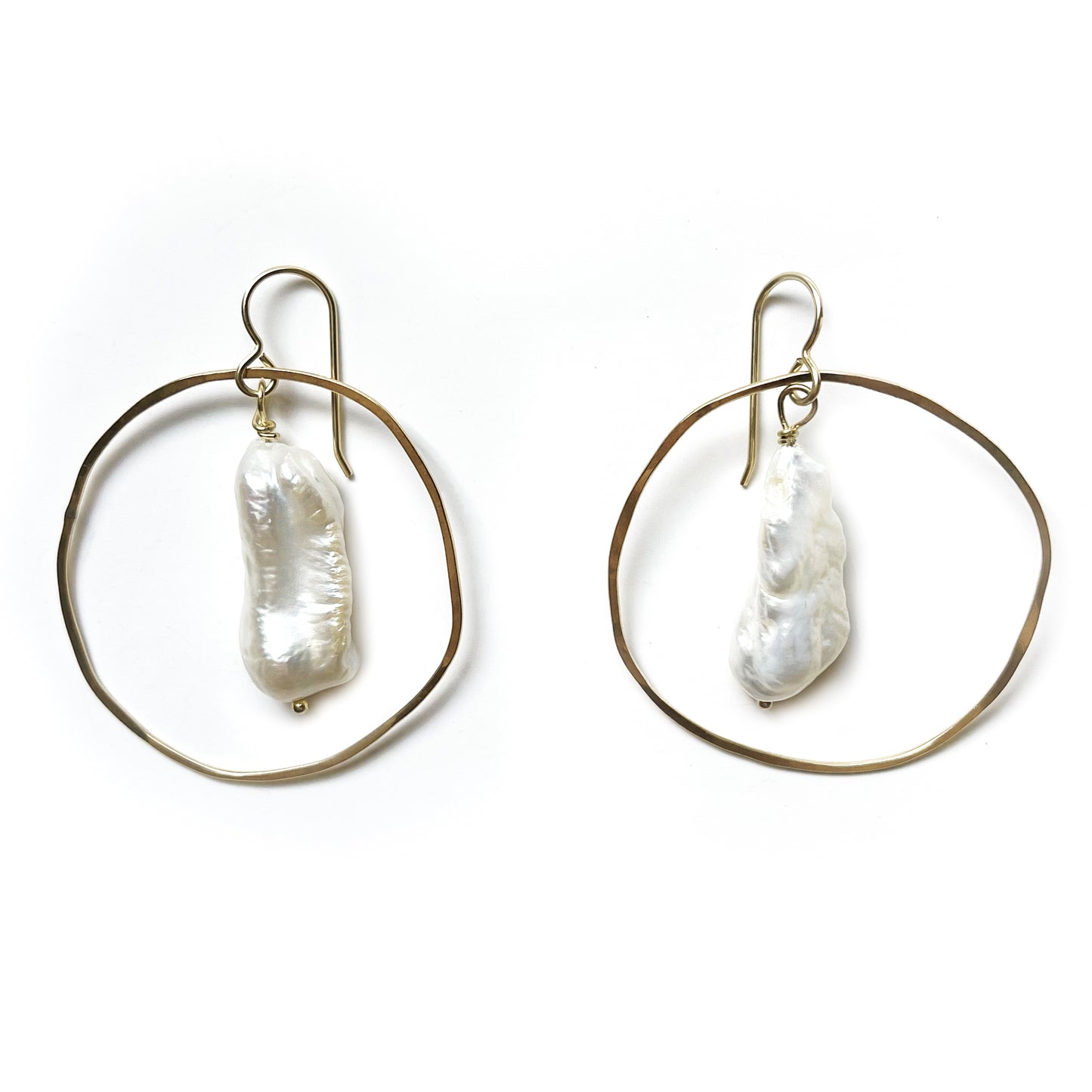 Gold Circle Earrings with Baroque Pearl Drop