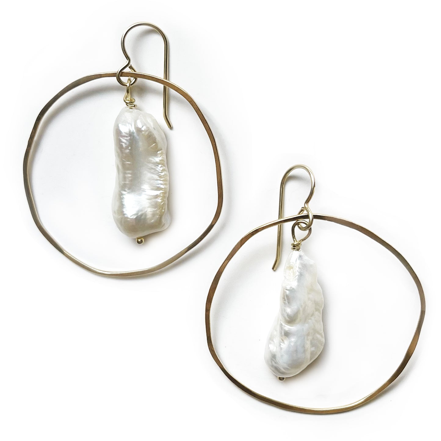 Gold Circle Earrings with Pearl Drop