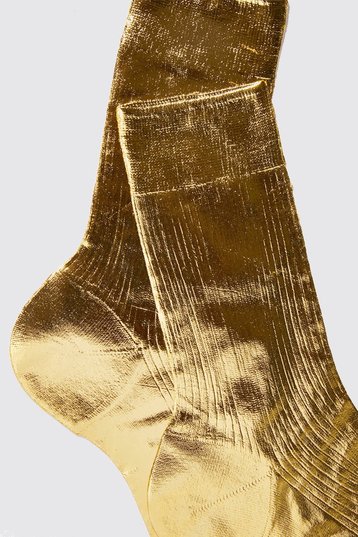 Maria La Rosa - One Ribbed Laminated Socks in Gold