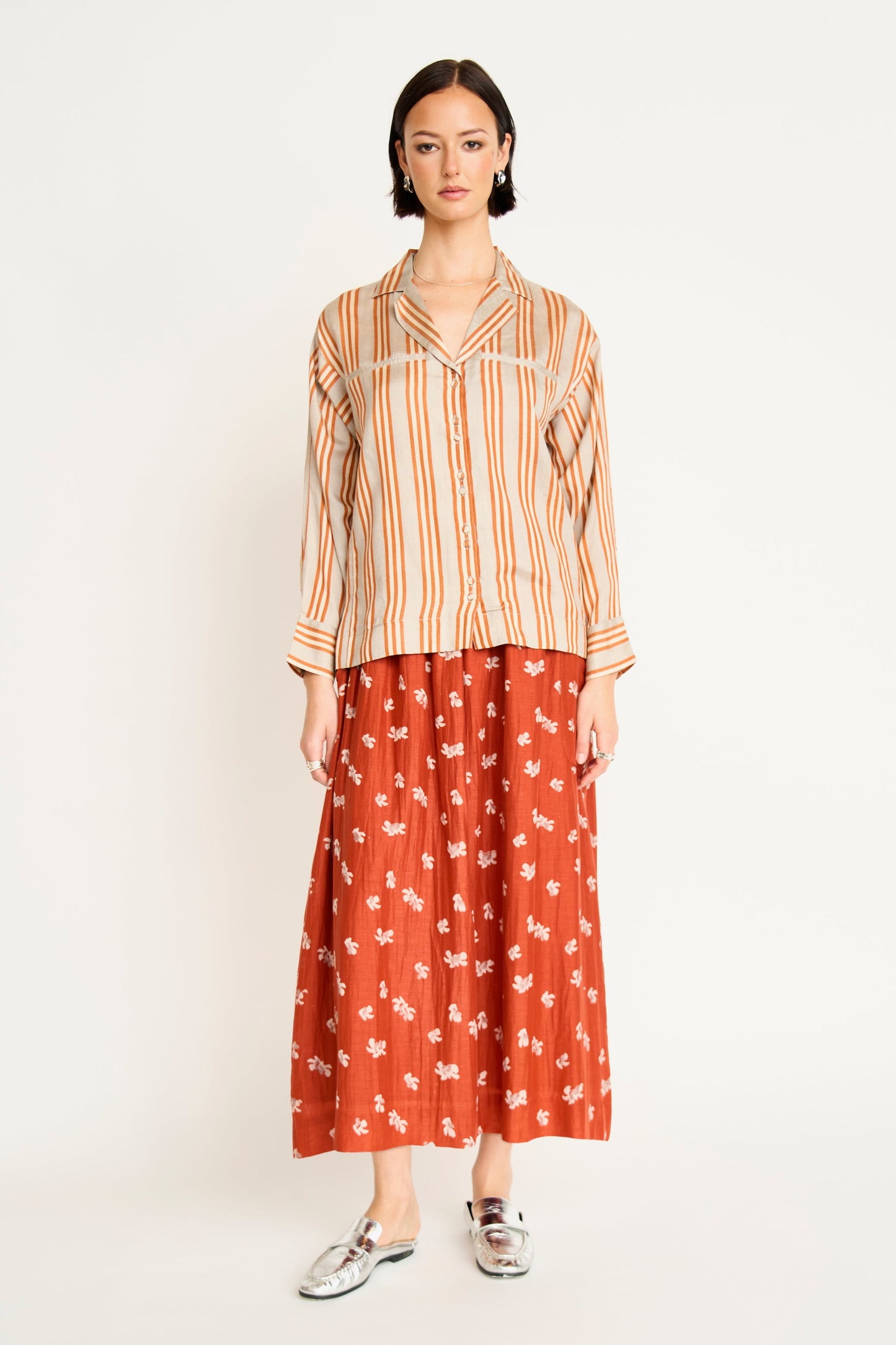 MIRTH - Seoul Silk Shirt in Driftstone Stripe