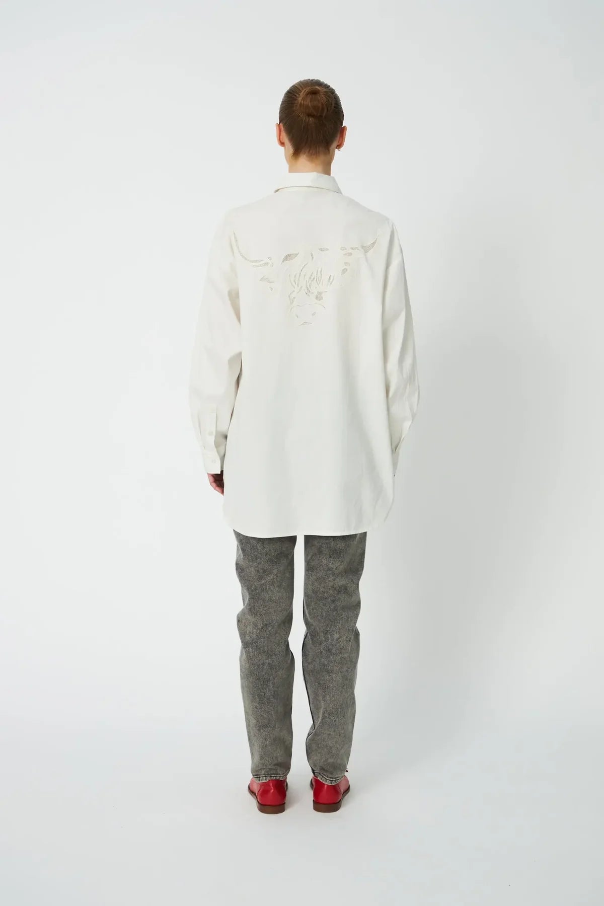 Stella Nova - Loose Shirt with Embroidery Anglaise in White