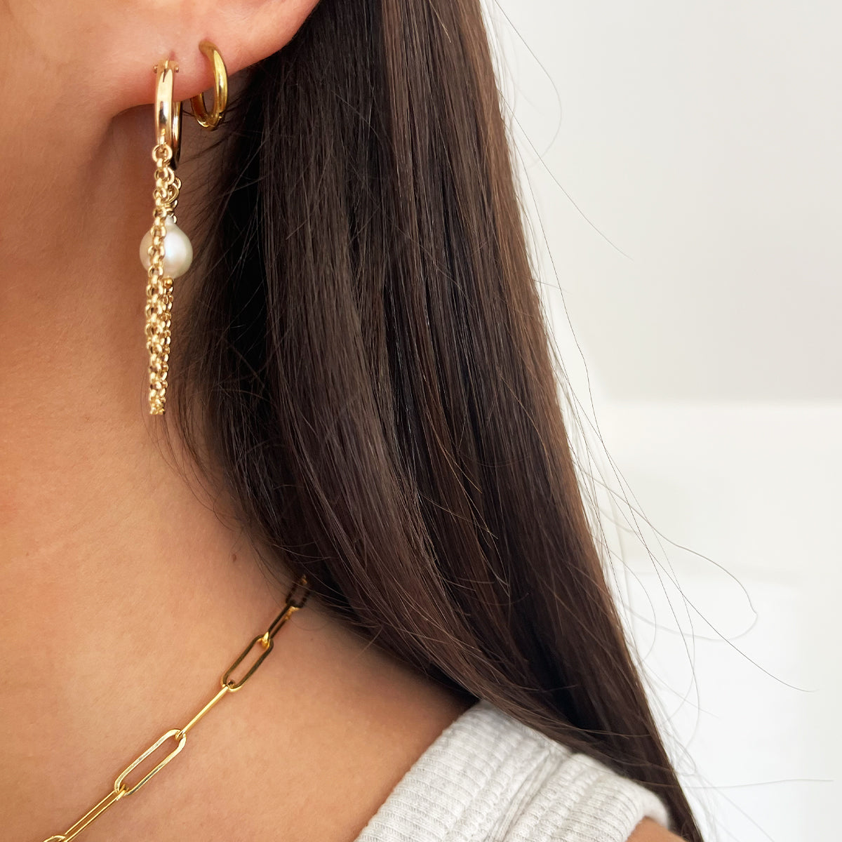 Swag Chain Pearl Hoops