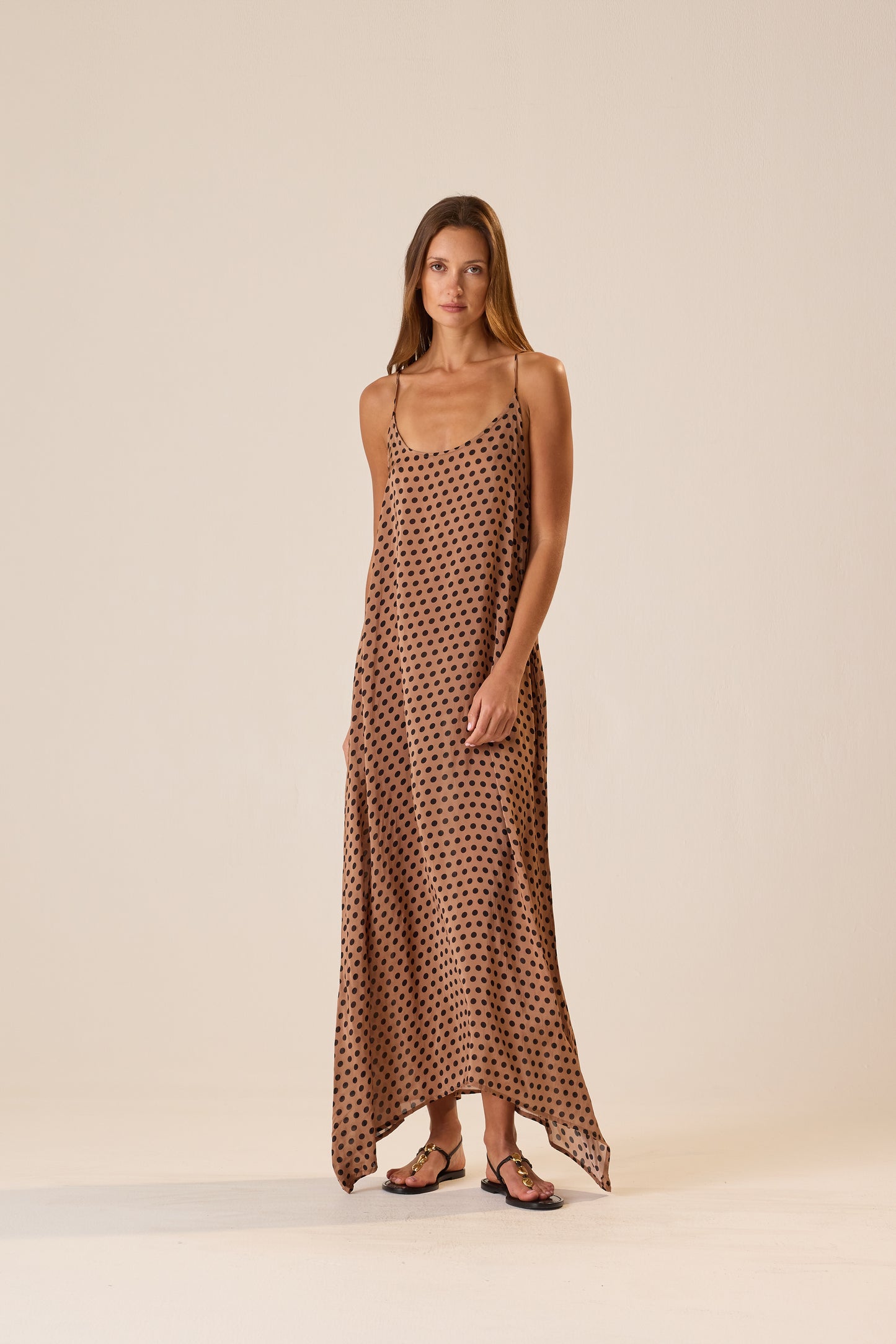 Natalie Martin - Heather Maxi in Petite Polka Dot Black & Tan