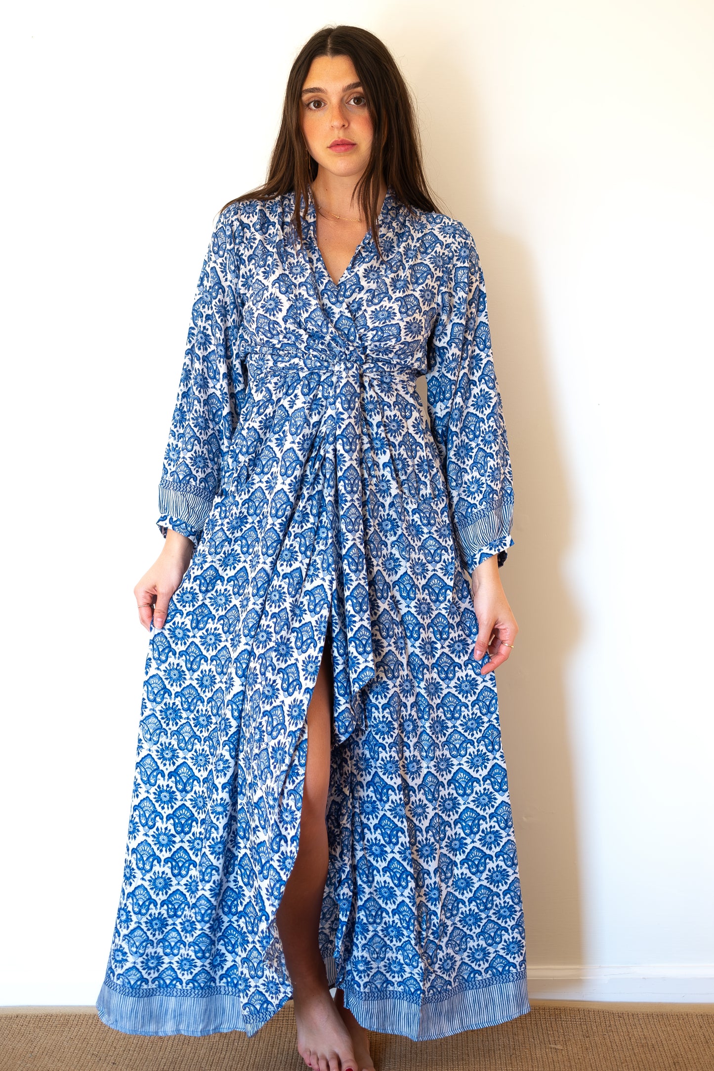 Natalie Martin Nico Long Sleeve Maxi Dress - Fleur-De-Lis-Blue