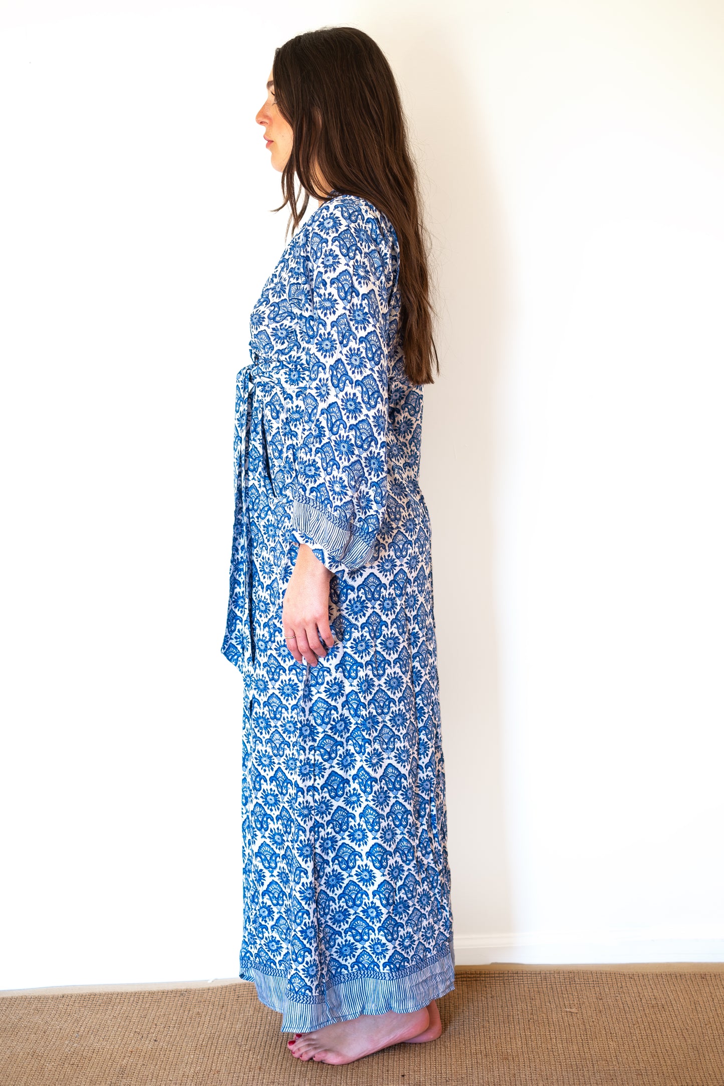 Natalie Martin Nico Long Sleeve Maxi Dress - Fleur-De-Lis-Blue