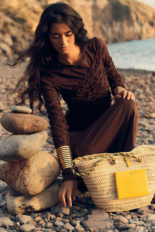 Craie Studio-Panier Holiday Basket Bag in Jaune