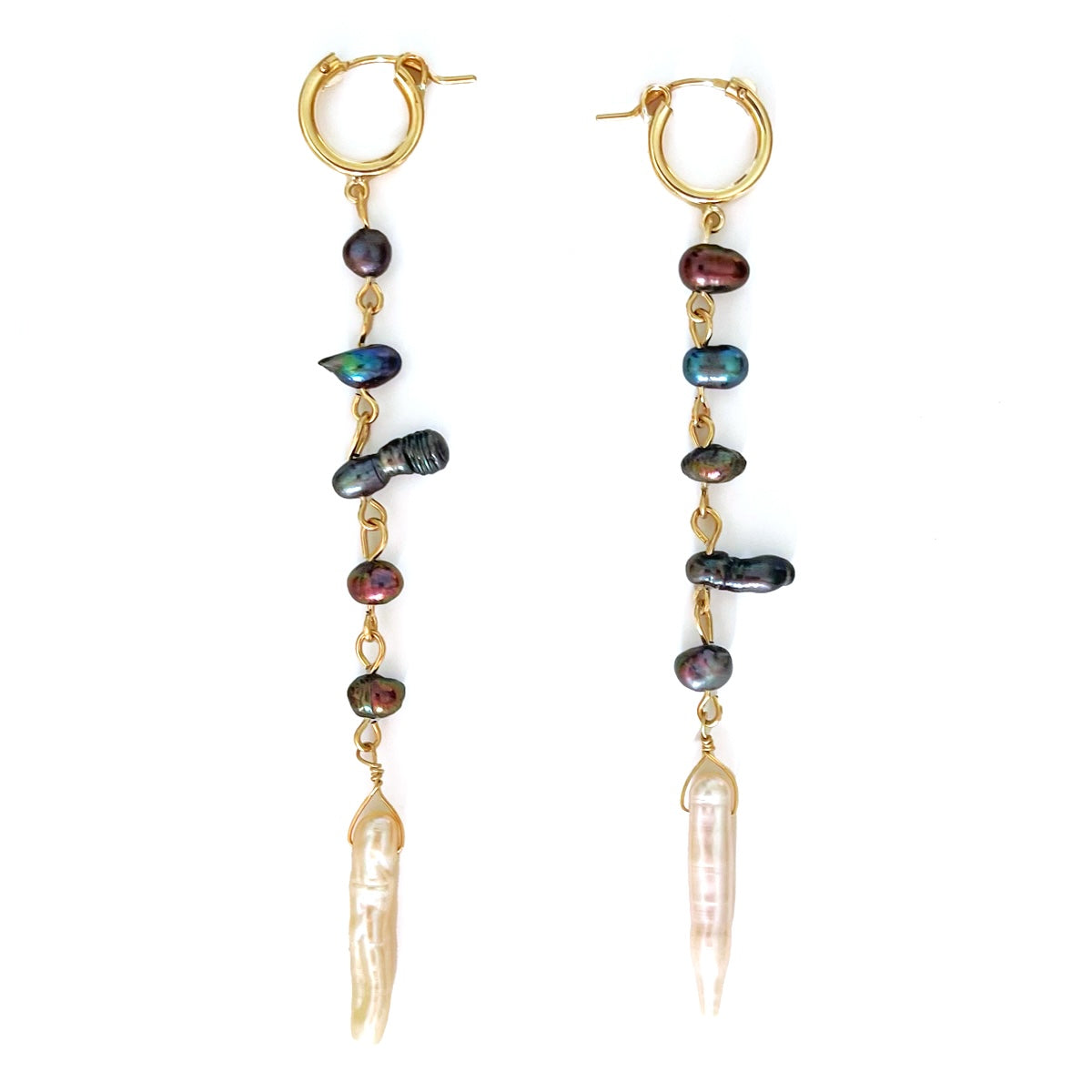 Linked Freshwater Pearl Hoop Earrings