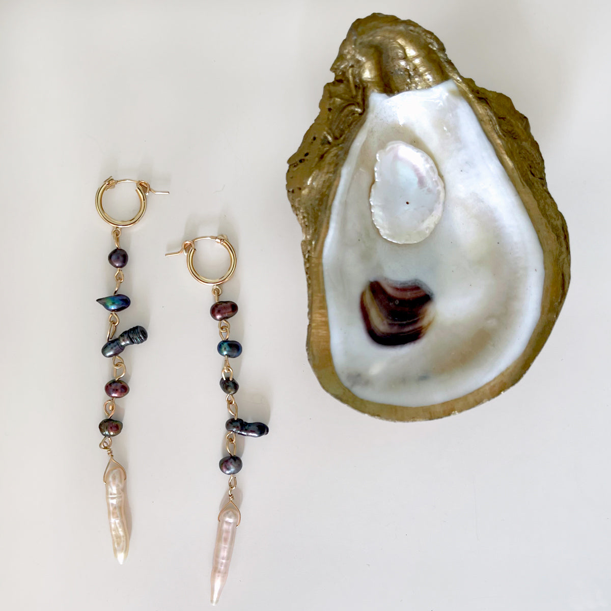 Linked Freshwater Pearl Hoop Earrings