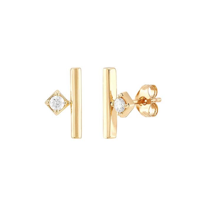 10K Yellow Gold Diamond Bar Earring