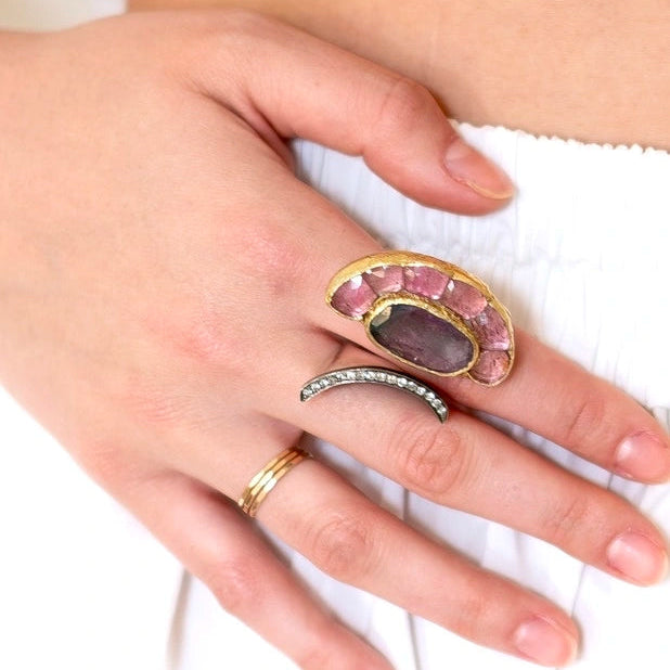BORA Sterling Silver and Gold Ring with Watermelon Tourmaline, Pink Ruby, and Diamonds